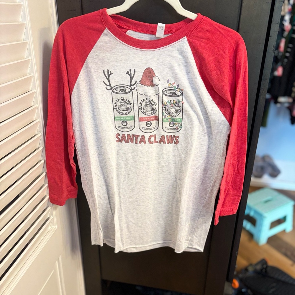 Next Level Apparel Long Sleeve Red and White Tee with Festive Graphic